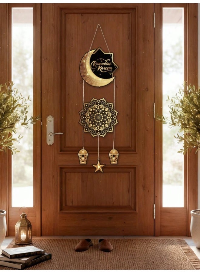 1 piece black and gold crescent and star design door hanging decoration for Ramadan, paper hanging decoration for Ramadan, Ramadan decor, Islamic Ramadan party supplies, home decor - Image 5